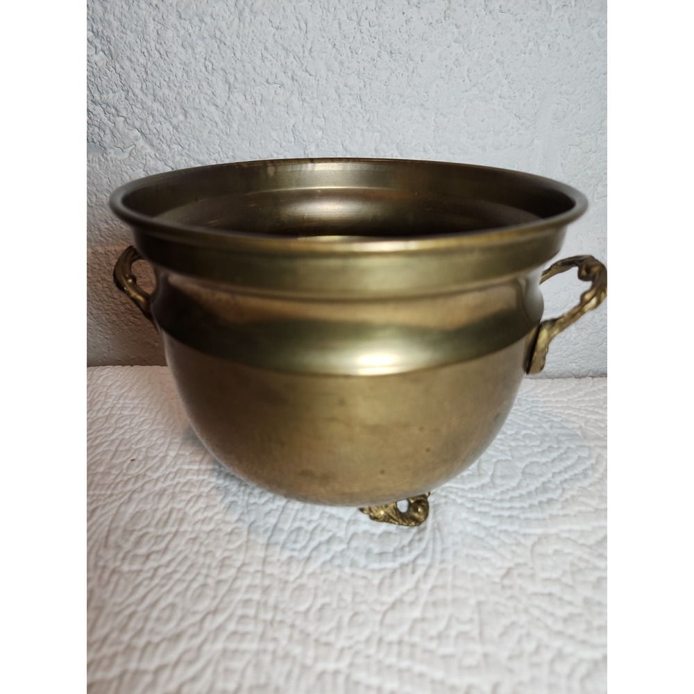 Solid Brass Footed Planter With Handles 6.5" X 5" Unpolished Made In INDIA